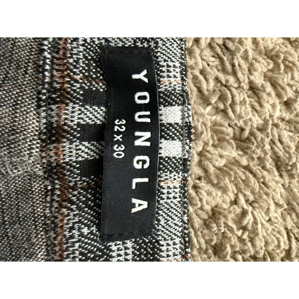 YoungLA Mens 32x30 Plaid Trousers Grey Black White Slim Fit Model 614 Dapper